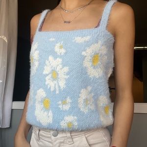 Light Blue Knit Flower Tank